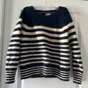 J.CREW Navy and Cream Cashmere Sweater - Size Medium